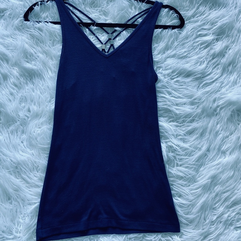 Guess navy blue/white chrome design back tank top